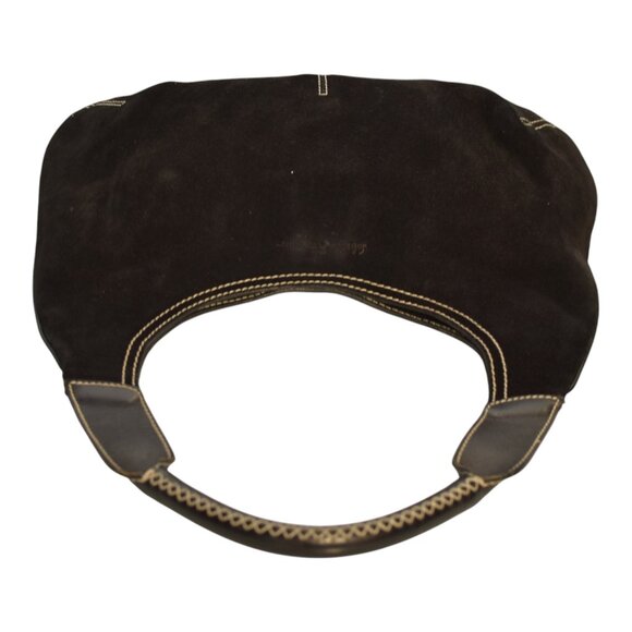 Salvatore Ferragamo Hobo Black Suede Shoulder Bag with white contrast stitching - Picture 5 of 14